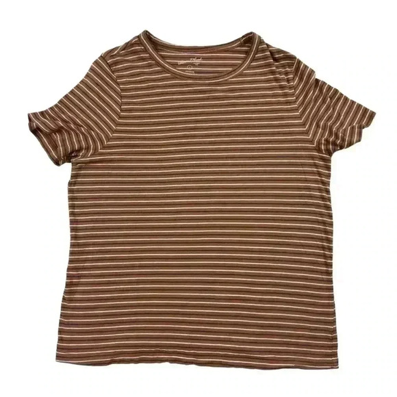 Universal Thread Orange Crewneck Navy/White Striped Short Sleeve | Size Large - Picture 1 of 4